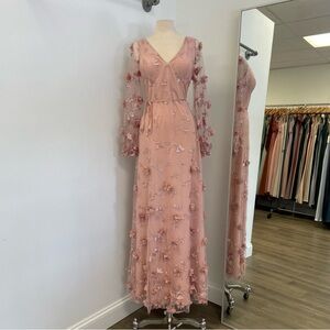 Marchesa Blush Pink Long Sleeve Floral Dress